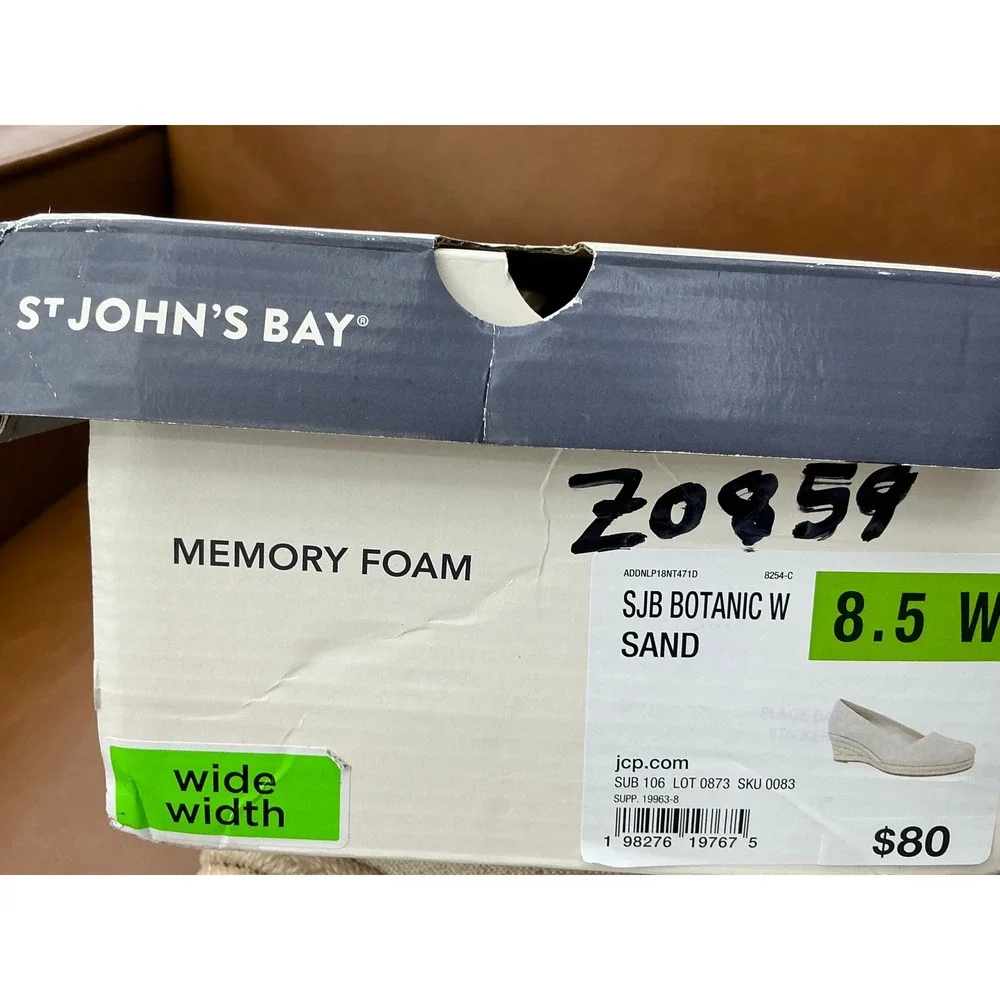 St. John's Bay Botanic Wedge Womens 8.5W Sand Espadrille Memory Foam